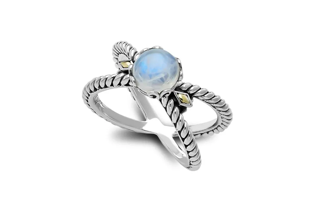 Glow "X" Ring- Rainbow Moonstone