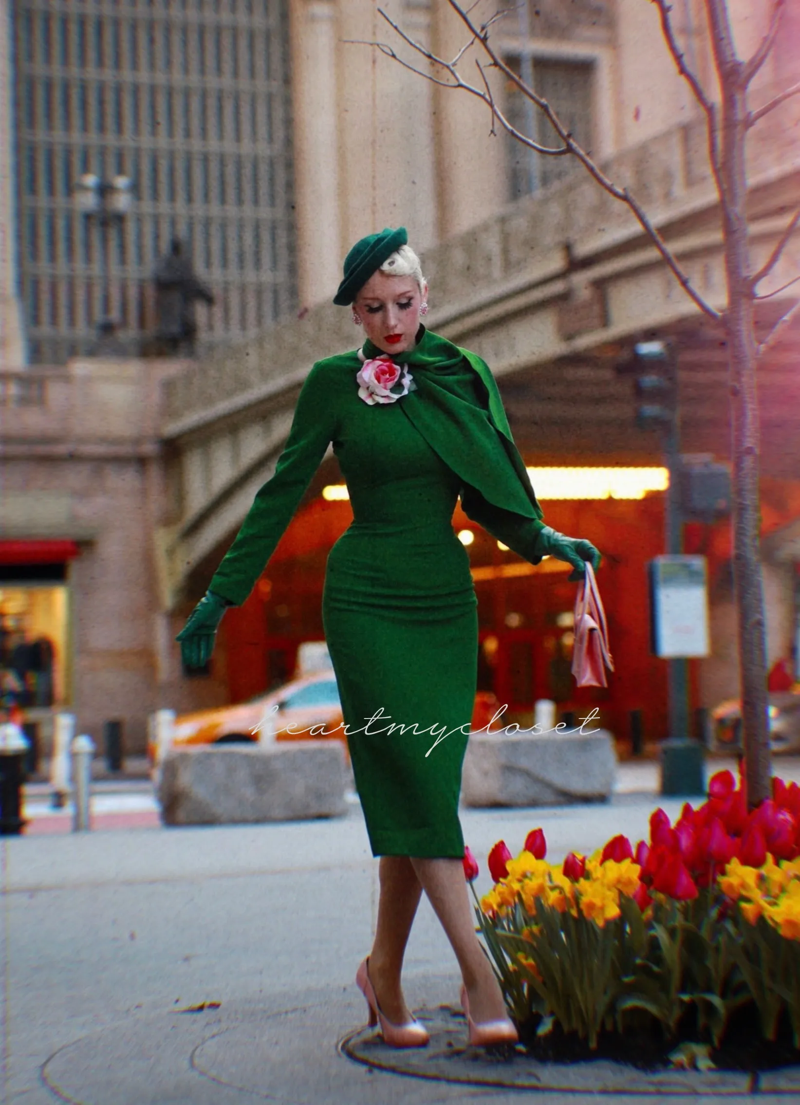 Green Semi Cape dress - Meghan duchess dress