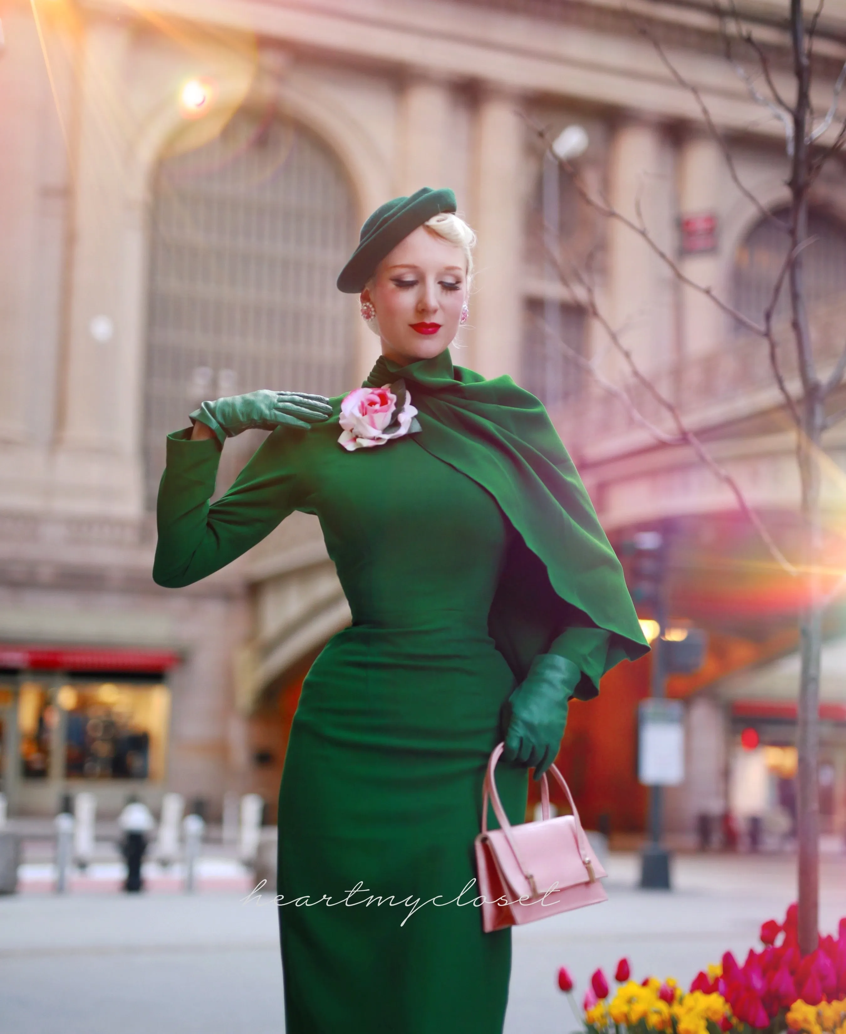 Green Semi Cape dress - Meghan Markle inspired