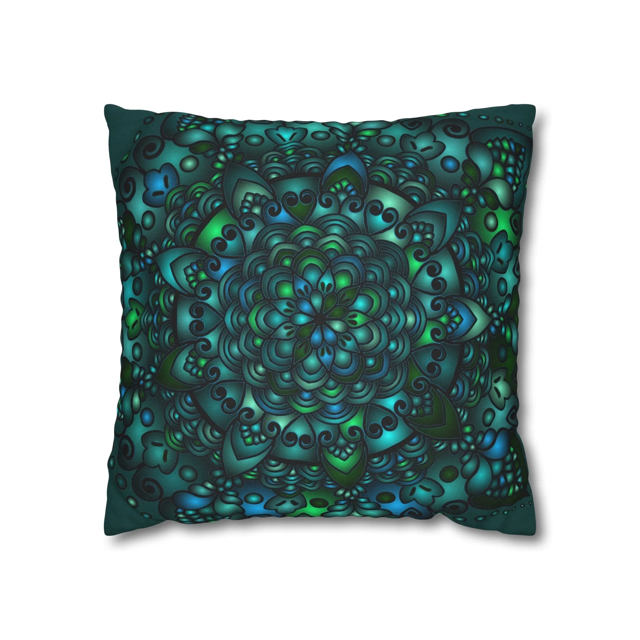 Handmade Mandala Art Pillowcase - Petroleum Green