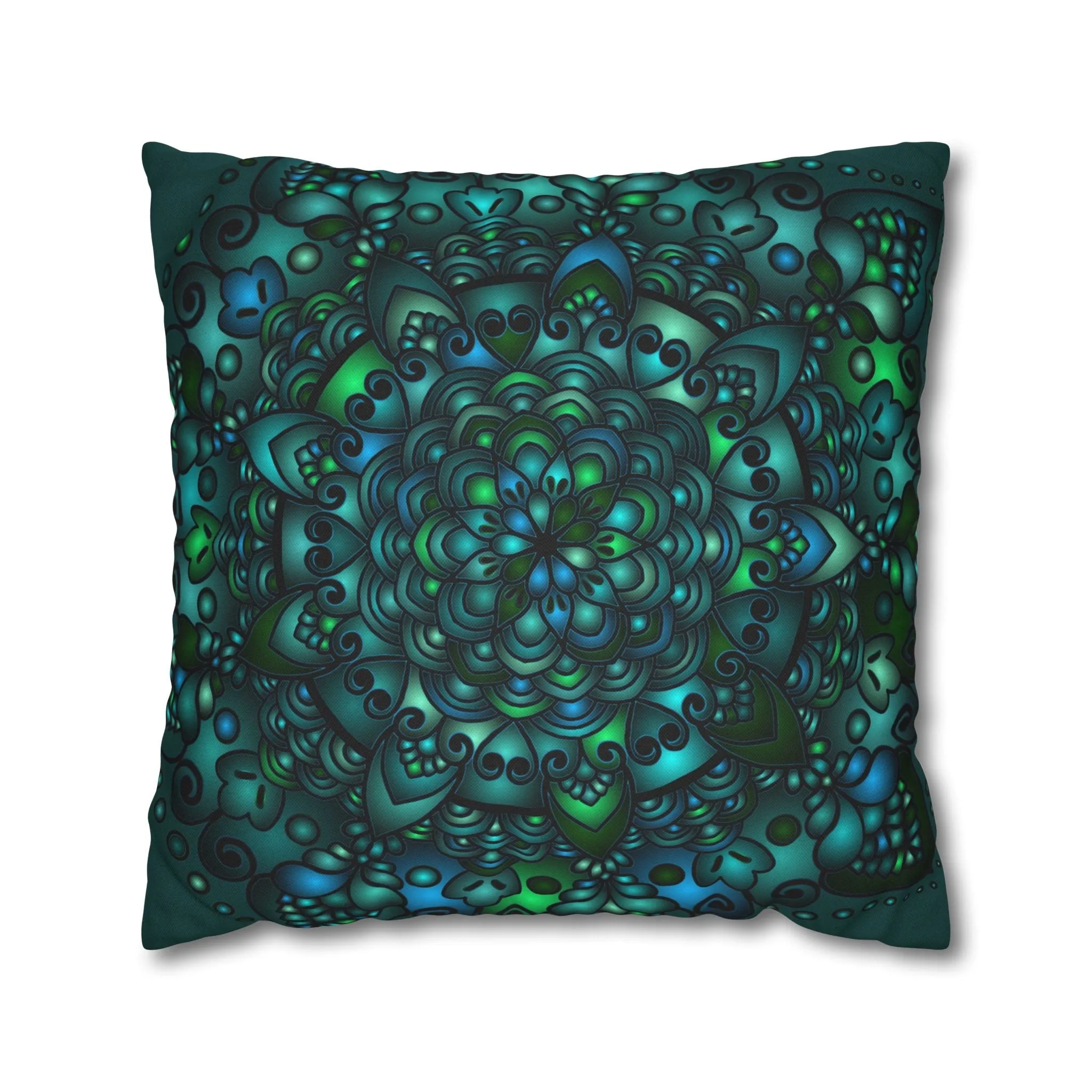 Handmade Mandala Art Pillowcase - Petroleum Green