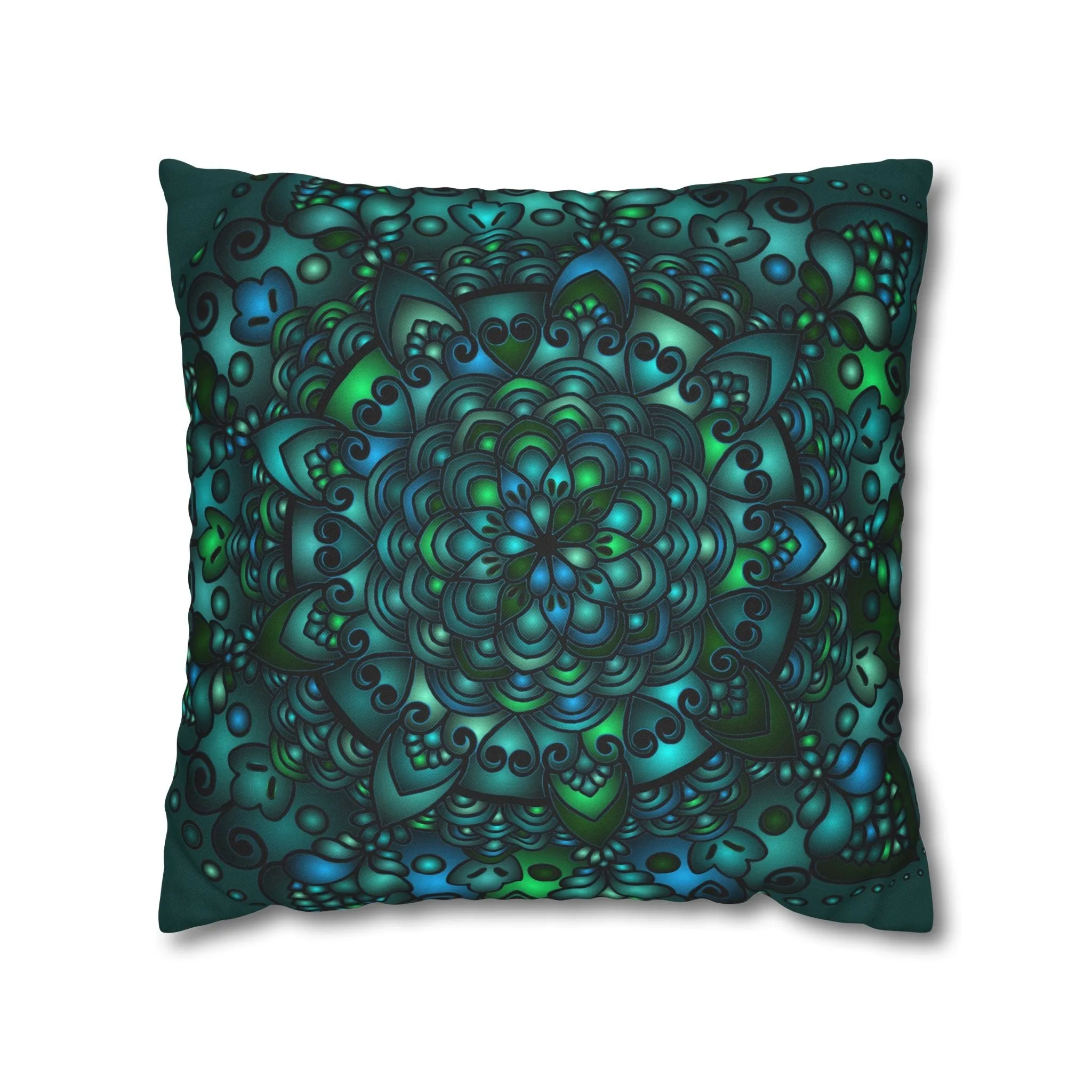 Handmade Mandala Art Pillowcase - Petroleum Green