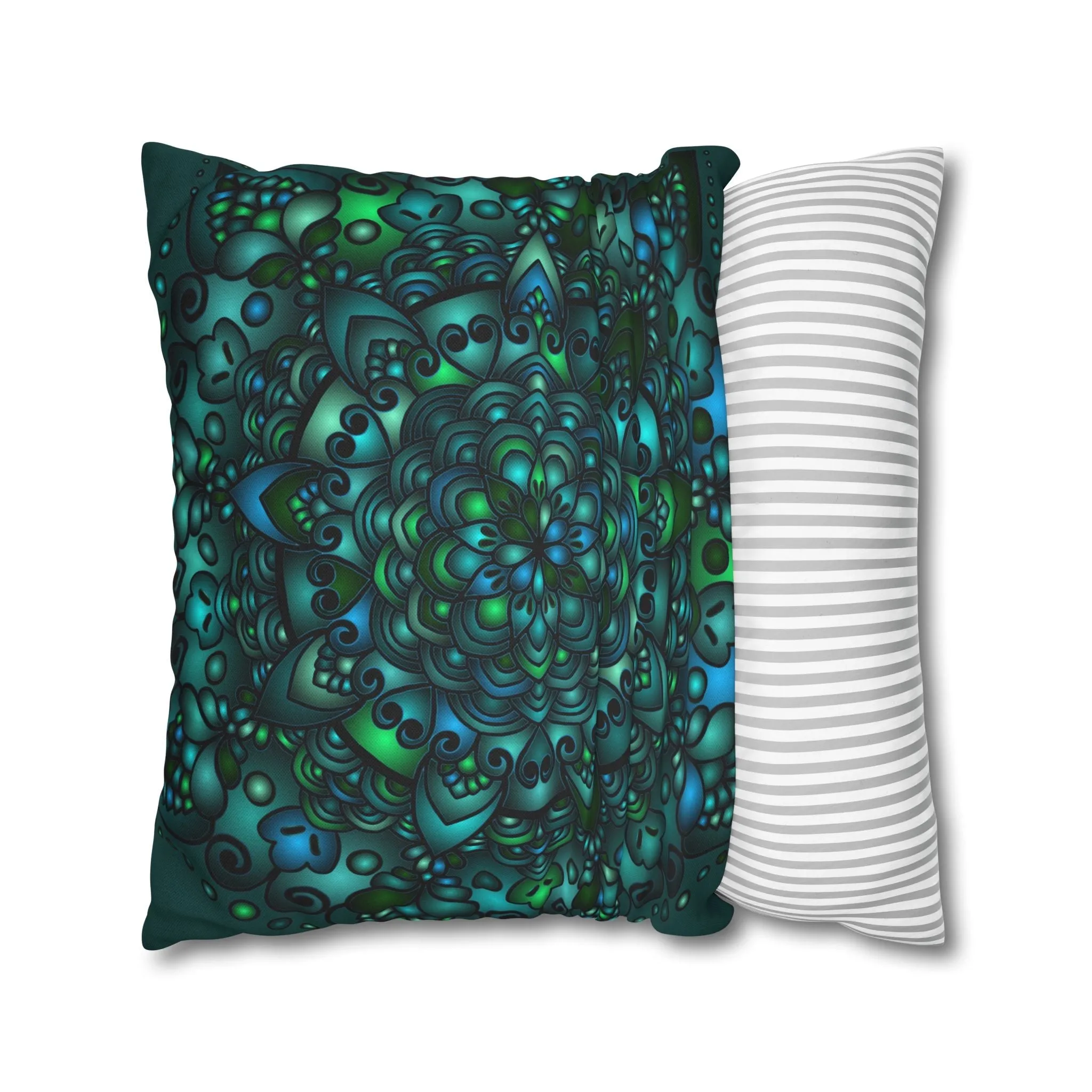 Handmade Mandala Art Pillowcase - Petroleum Green