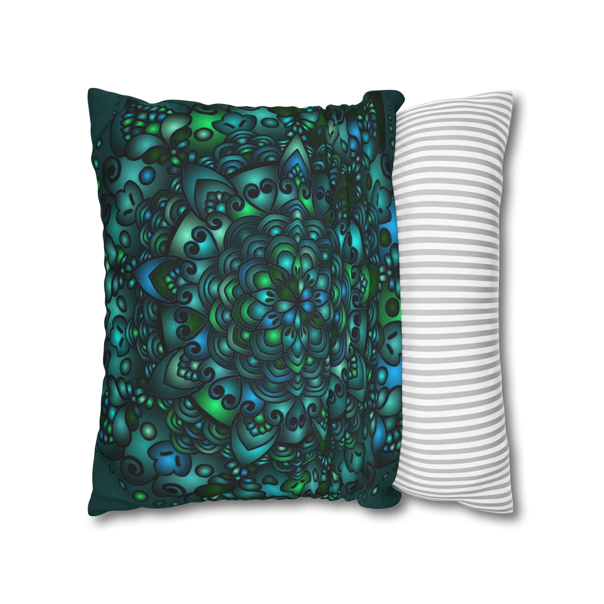 Handmade Mandala Art Pillowcase - Petroleum Green