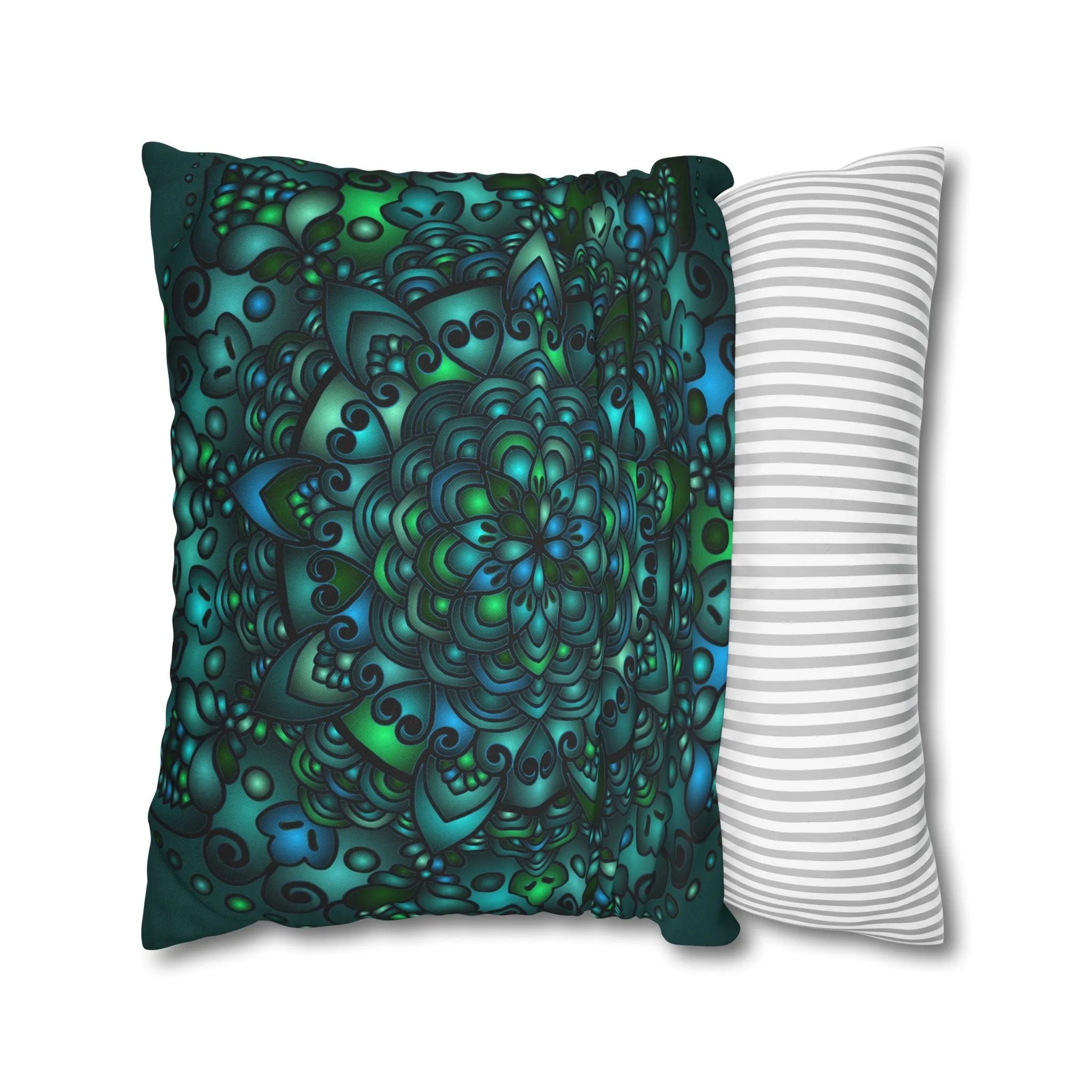 Handmade Mandala Art Pillowcase - Petroleum Green