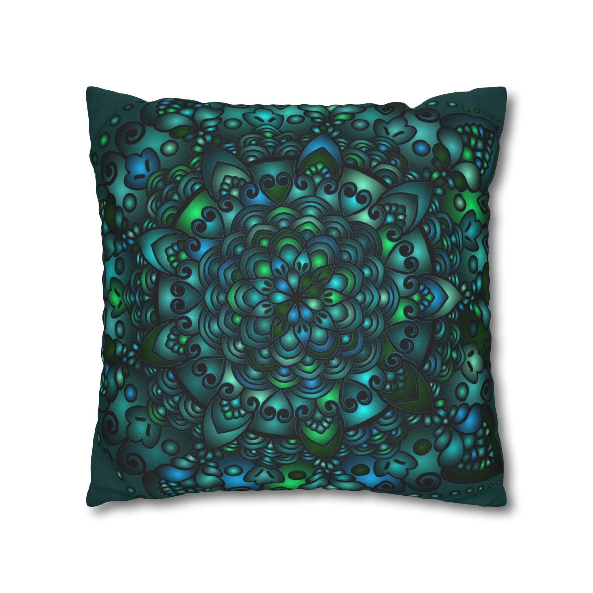 Handmade Mandala Art Pillowcase - Petroleum Green