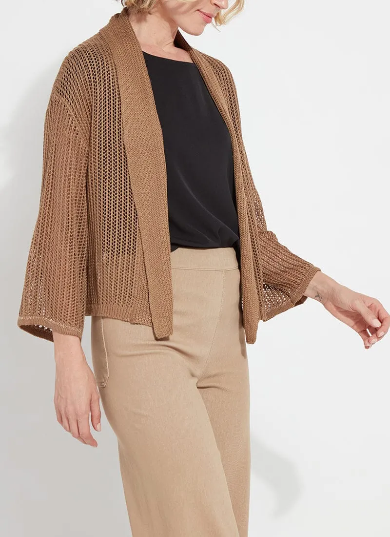 Harper Linen Mesh Cardigan in tanned by Lysse