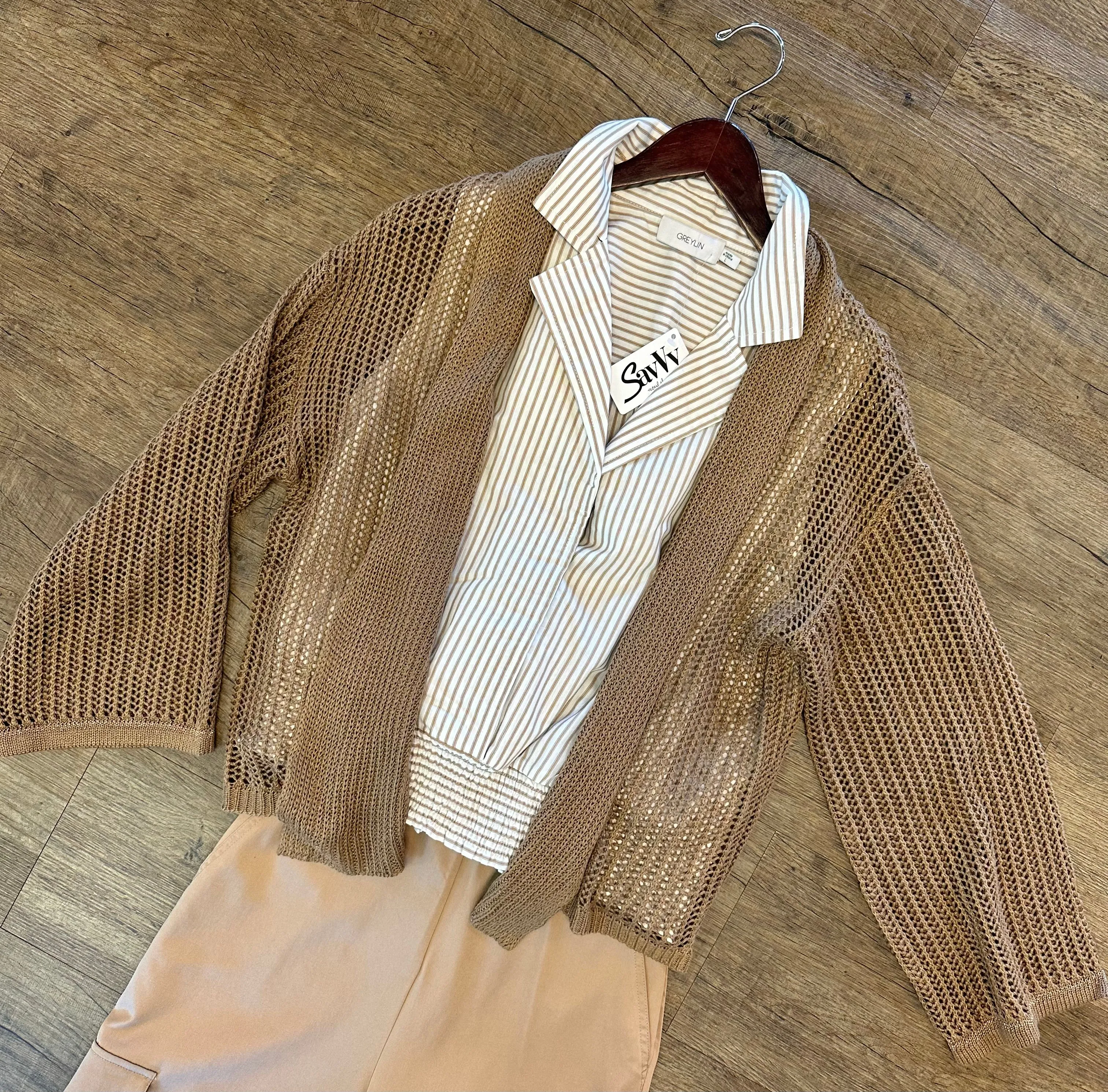 Harper Linen Mesh Cardigan in tanned by Lysse