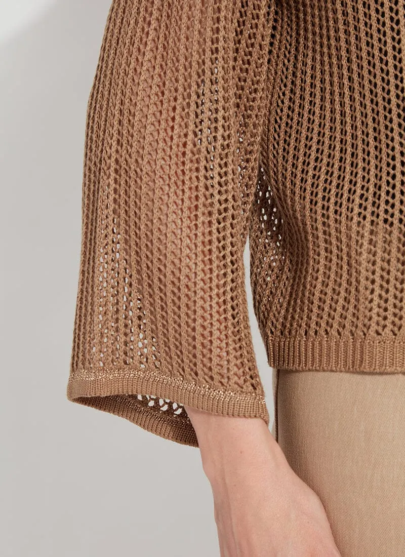 Harper Linen Mesh Cardigan in tanned by Lysse