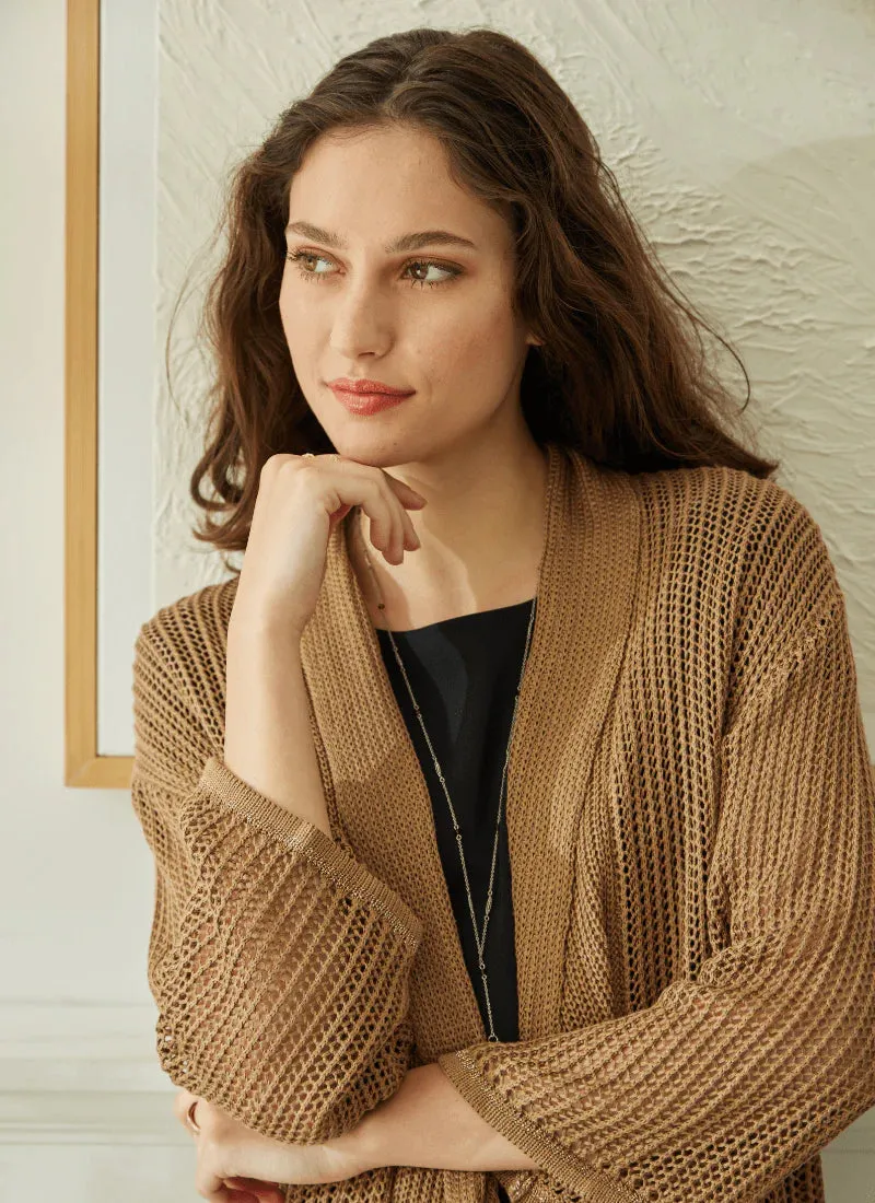 Harper Linen Mesh Cardigan in tanned by Lysse