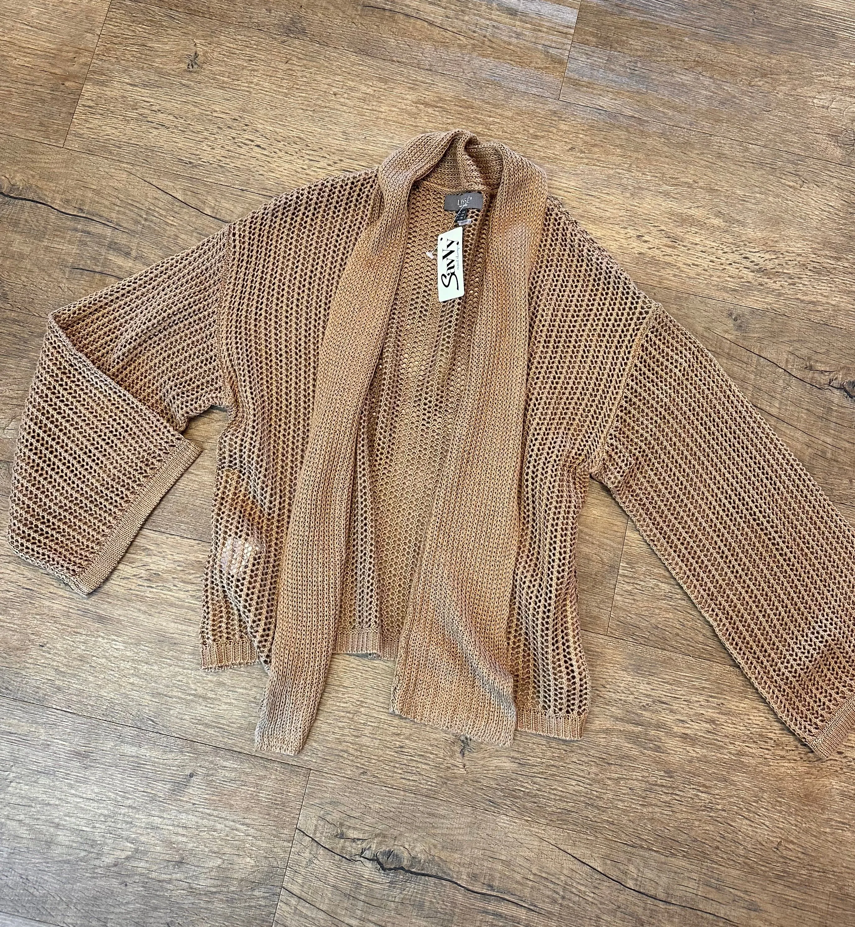 Harper Linen Mesh Cardigan in tanned by Lysse