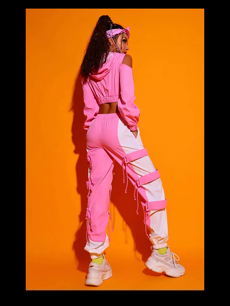 #HH7155 Pink and White Hip Hop 2 Piece Set