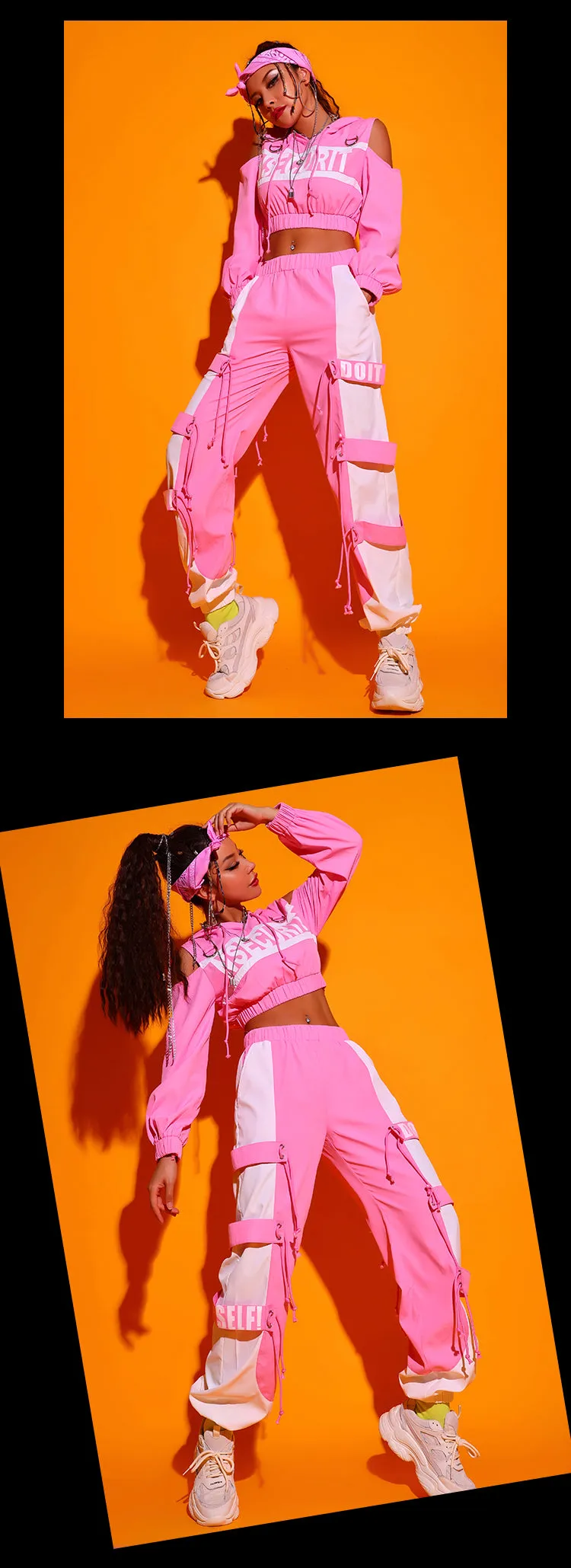 #HH7155 Pink and White Hip Hop 2 Piece Set