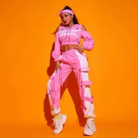 #HH7155 Pink and White Hip Hop 2 Piece Set