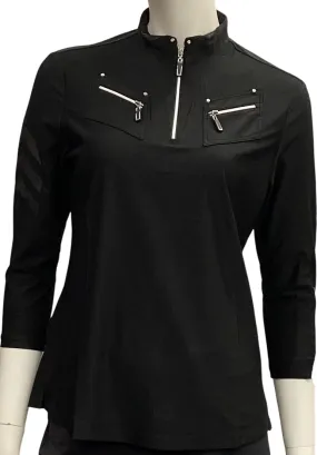 Jamie Sadock Polo 3/4 Sleeve Zip Black (Only S Left)