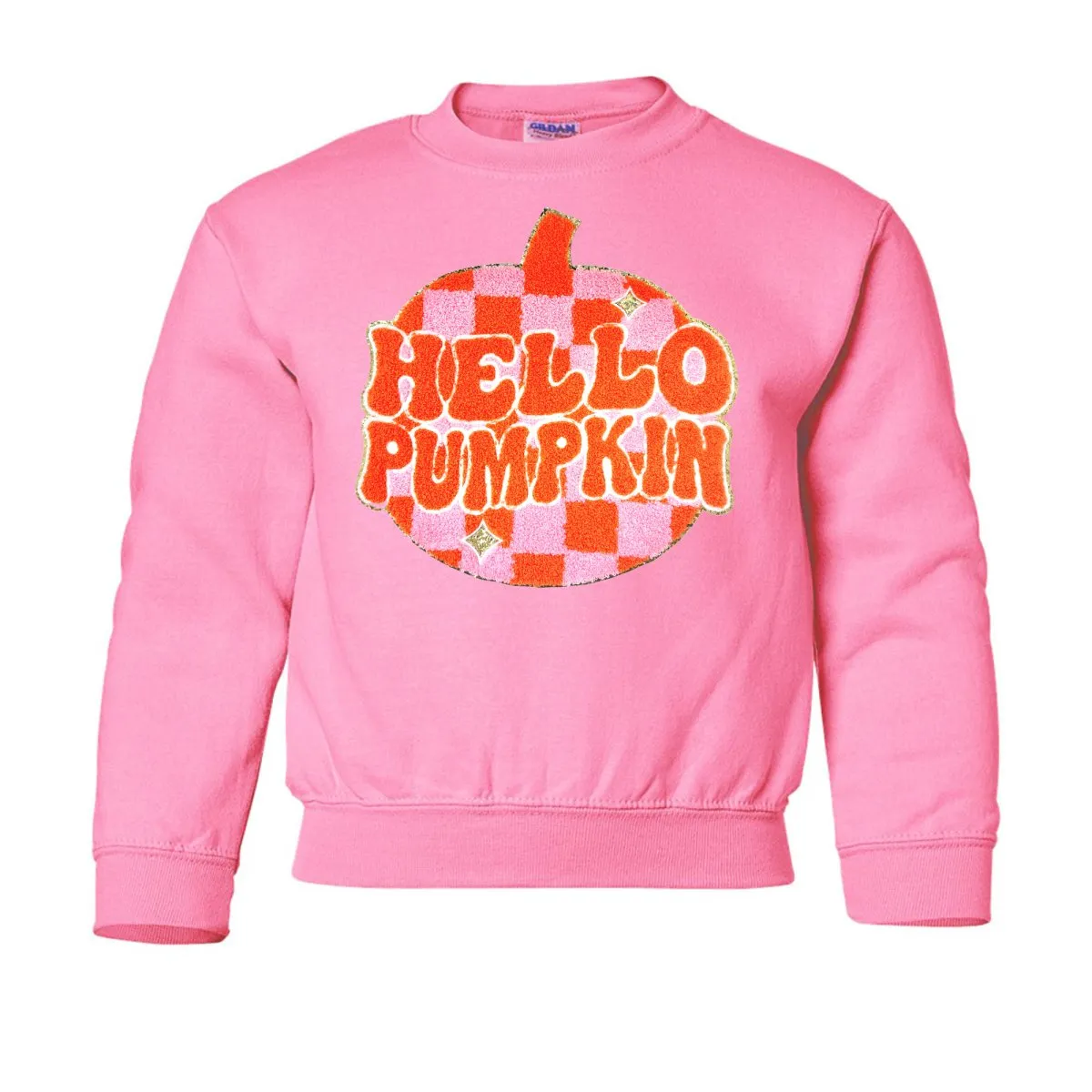 Kids 'Hello Pumpkin' Letter Patch Crewneck Sweatshirt