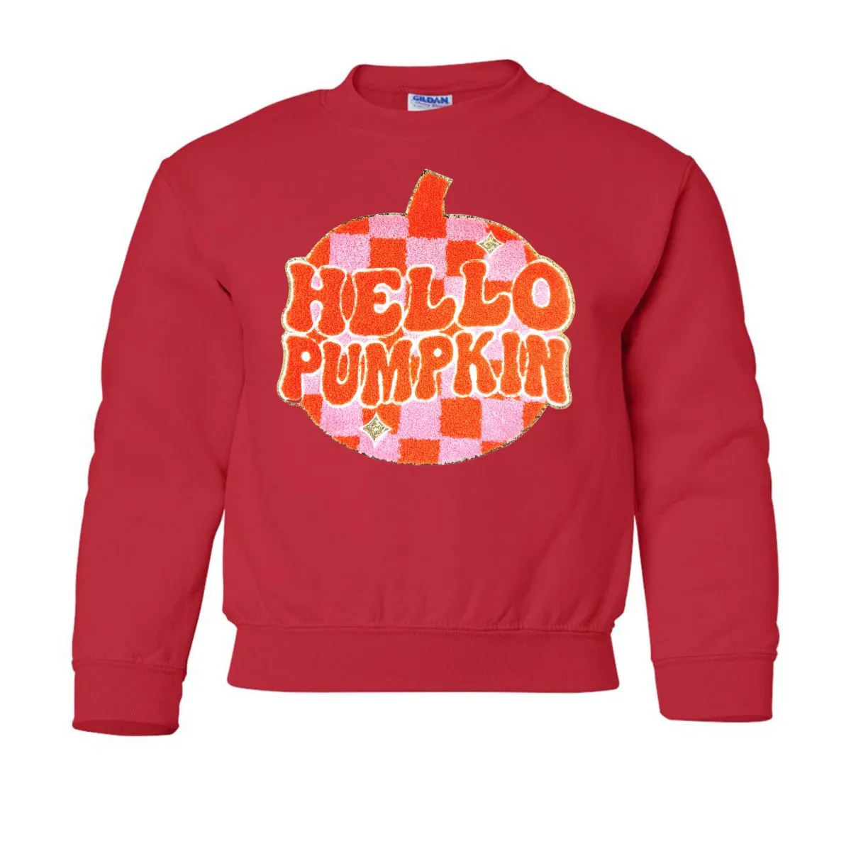 Kids 'Hello Pumpkin' Letter Patch Crewneck Sweatshirt