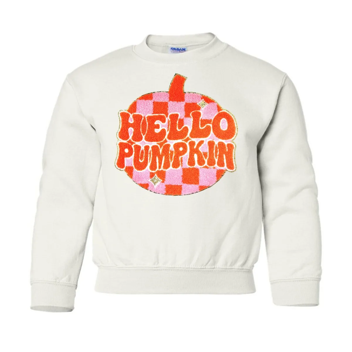 Kids 'Hello Pumpkin' Letter Patch Crewneck Sweatshirt