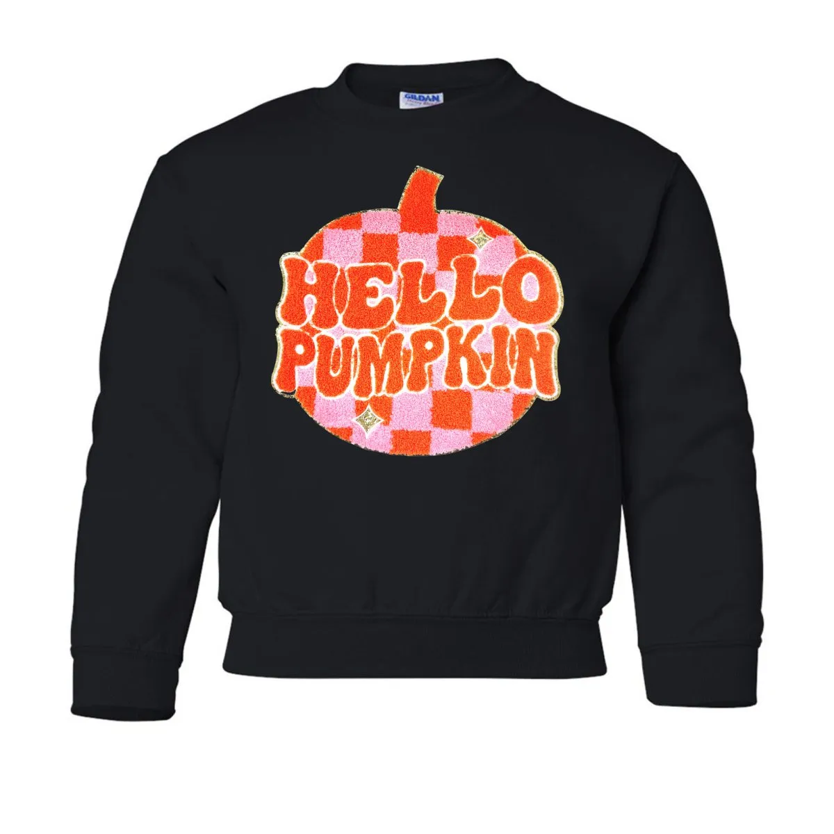 Kids 'Hello Pumpkin' Letter Patch Crewneck Sweatshirt