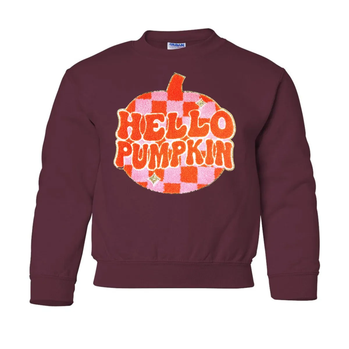 Kids 'Hello Pumpkin' Letter Patch Crewneck Sweatshirt