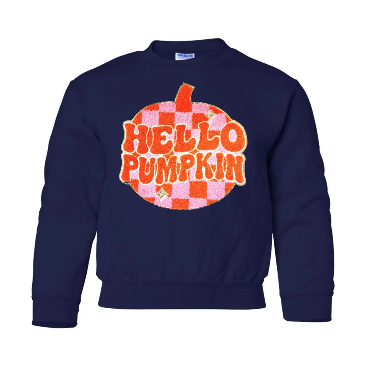 Kids 'Hello Pumpkin' Letter Patch Crewneck Sweatshirt