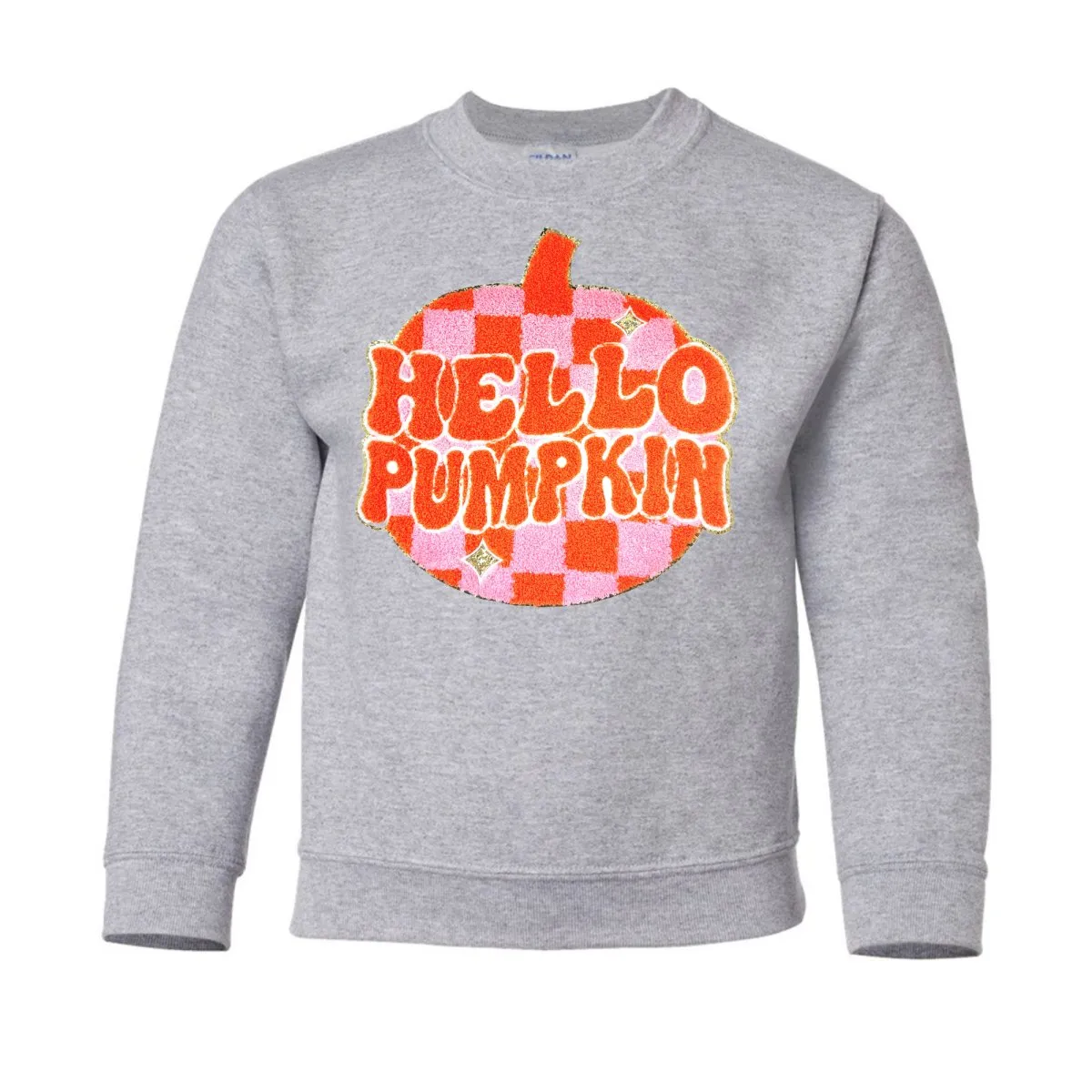 Kids 'Hello Pumpkin' Letter Patch Crewneck Sweatshirt