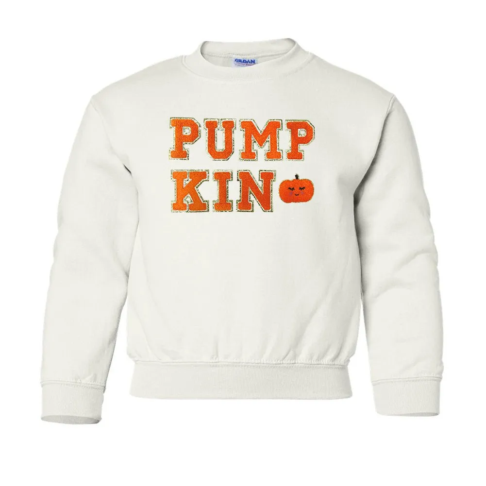 Kids Pumpkin Letter Patch Crewneck Sweatshirt