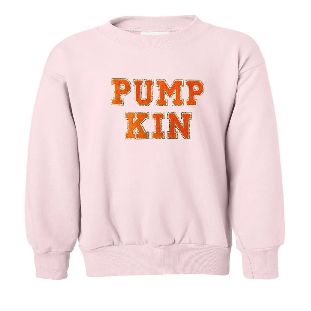 Kids Pumpkin Letter Patch Crewneck Sweatshirt