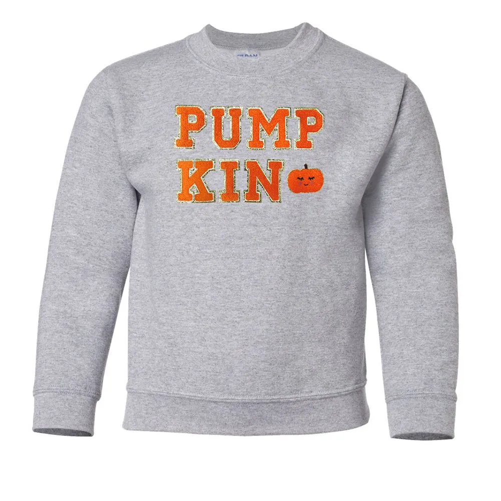 Kids Pumpkin Letter Patch Crewneck Sweatshirt