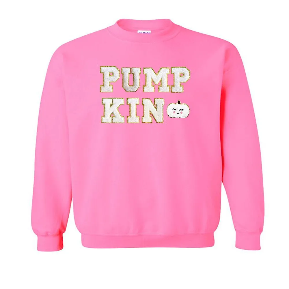 Kids Pumpkin Letter Patch Crewneck Sweatshirt