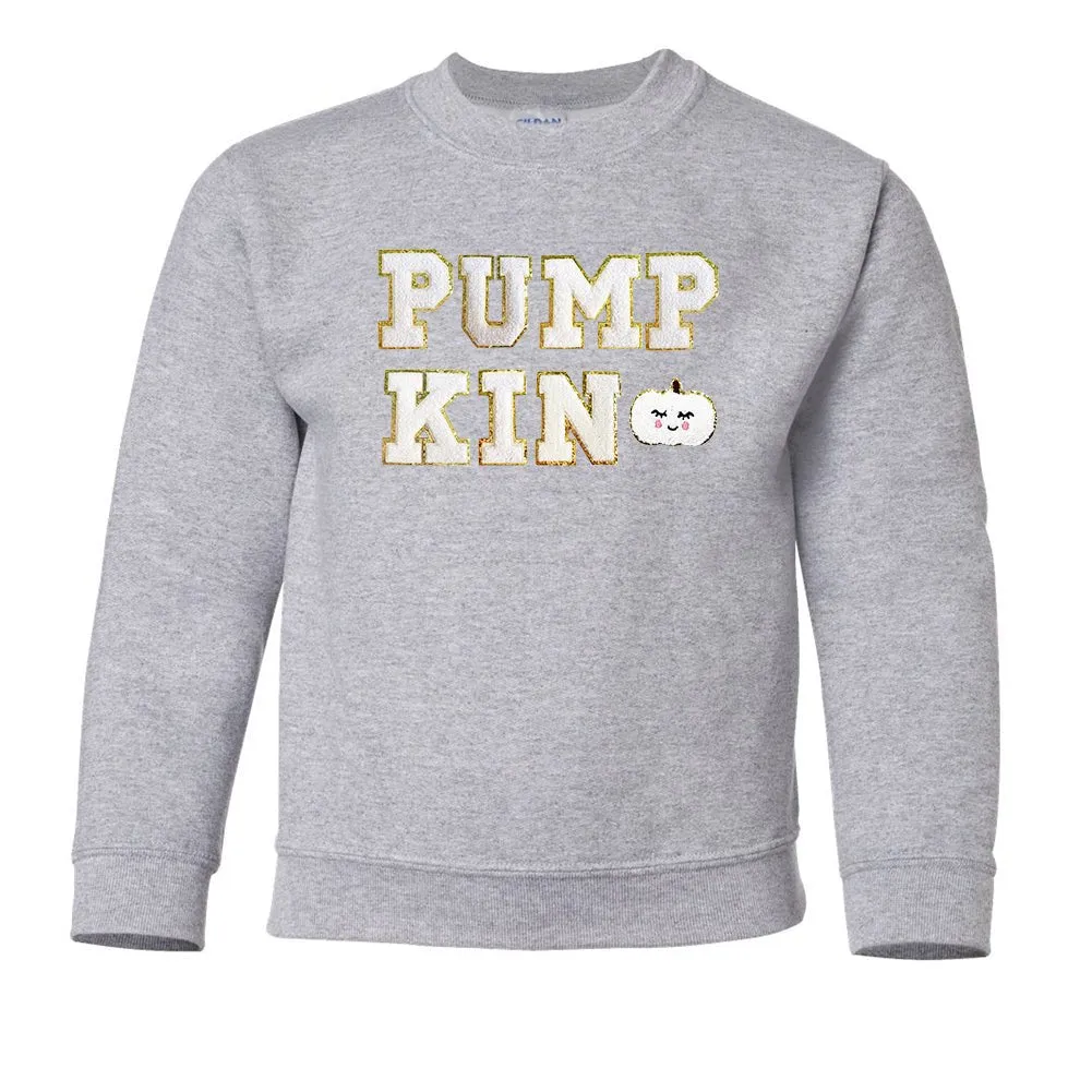 Kids Pumpkin Letter Patch Crewneck Sweatshirt