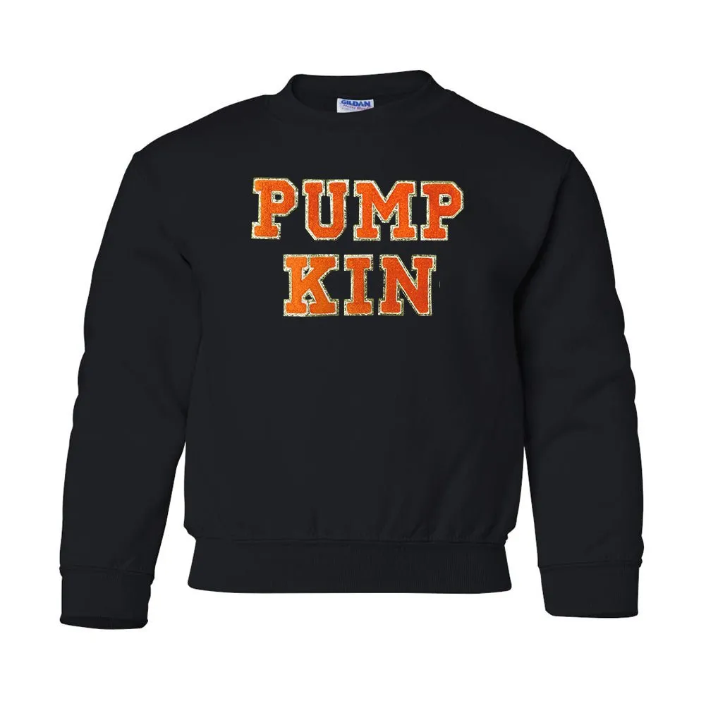 Kids Pumpkin Letter Patch Crewneck Sweatshirt