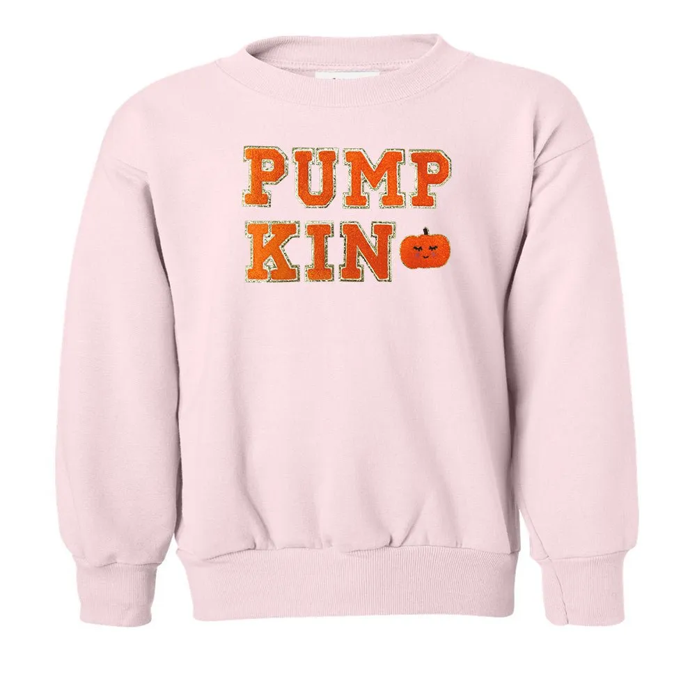 Kids Pumpkin Letter Patch Crewneck Sweatshirt