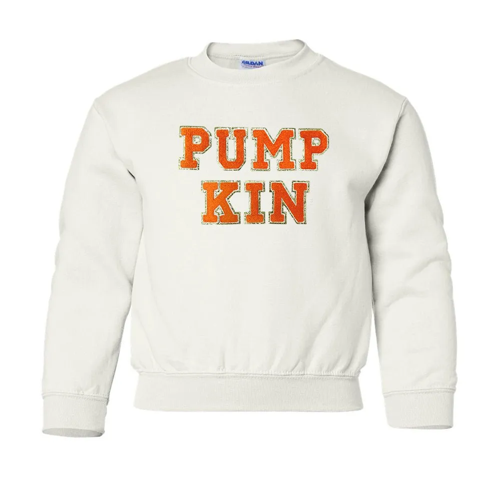 Kids Pumpkin Letter Patch Crewneck Sweatshirt