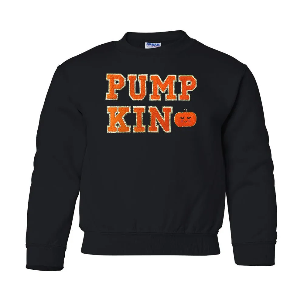 Kids Pumpkin Letter Patch Crewneck Sweatshirt