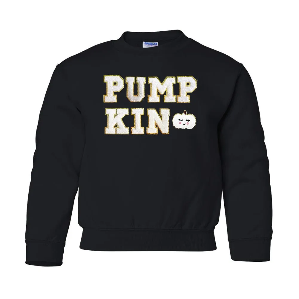 Kids Pumpkin Letter Patch Crewneck Sweatshirt