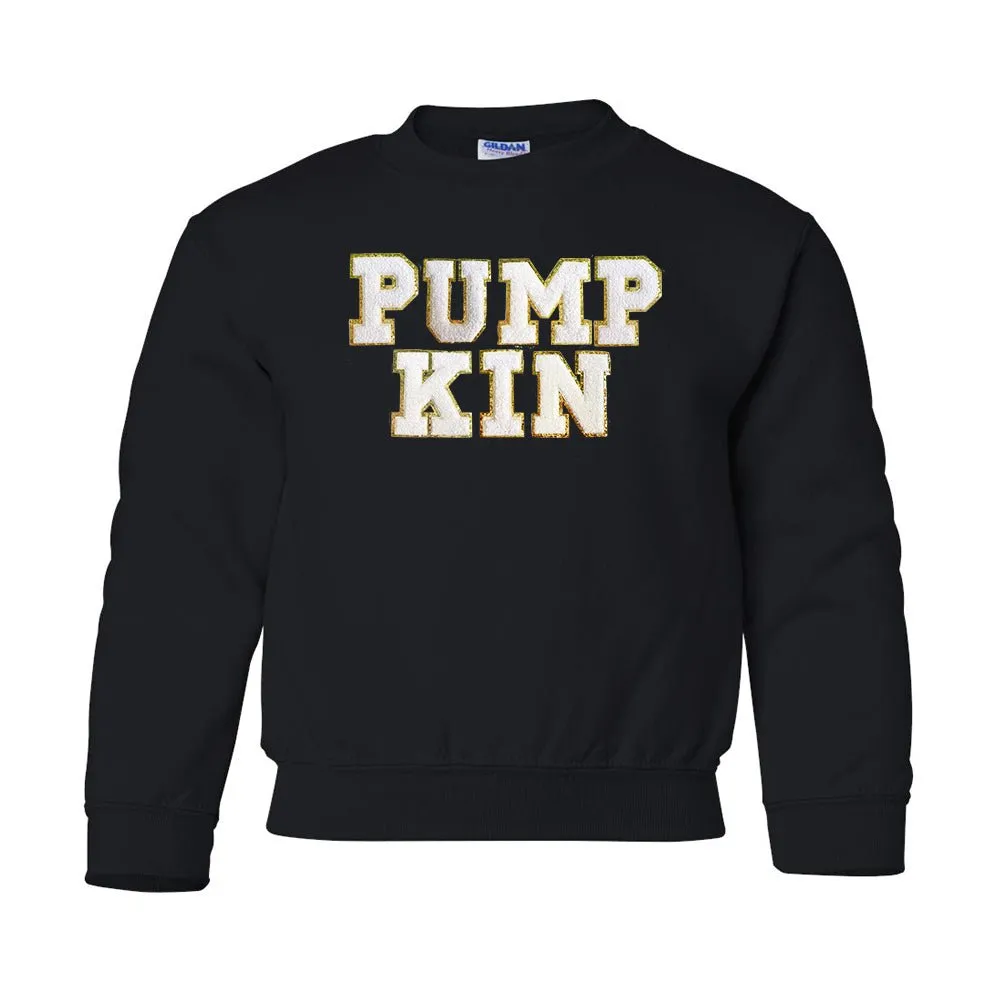 Kids Pumpkin Letter Patch Crewneck Sweatshirt