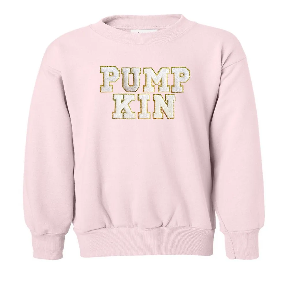 Kids Pumpkin Letter Patch Crewneck Sweatshirt