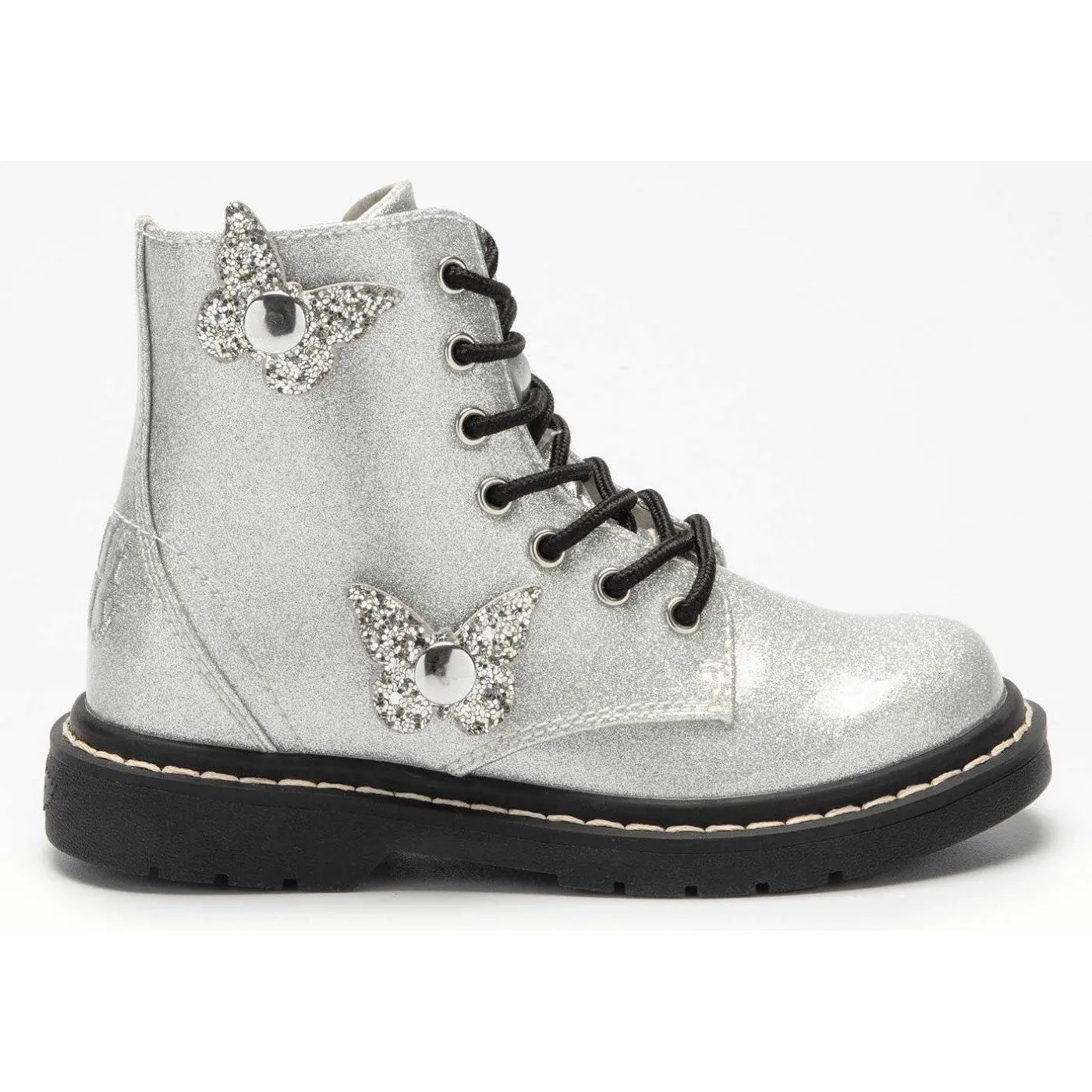 Lelli Kelly Argento Silver Glitter Boot Patent Short LK5544 Bling Fairy Wing Boot Ankle Girls