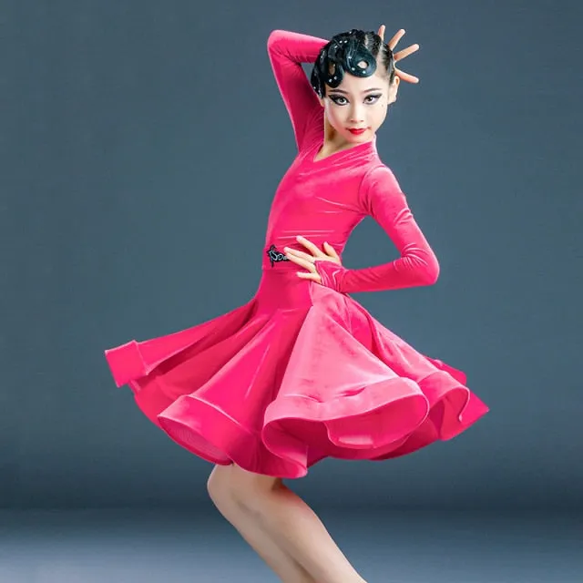 #LL26- Latin Dance Dress For Girls -Velvet Dress -Salsa/Ballroom/Tango/Chacha and Ballroom