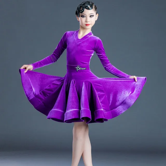 #LL26- Latin Dance Dress For Girls -Velvet Dress -Salsa/Ballroom/Tango/Chacha and Ballroom