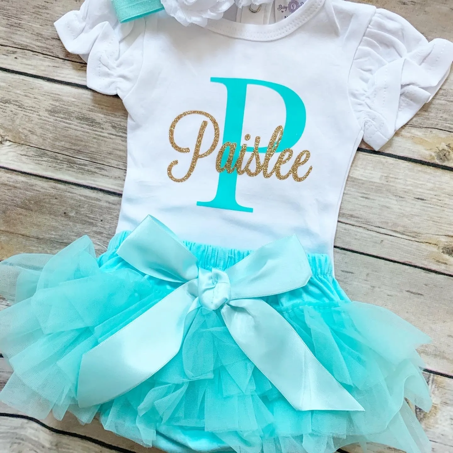 Monogrammed outfit-aqua