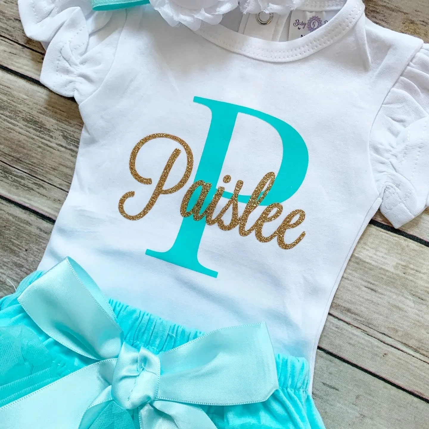 Monogrammed outfit-aqua