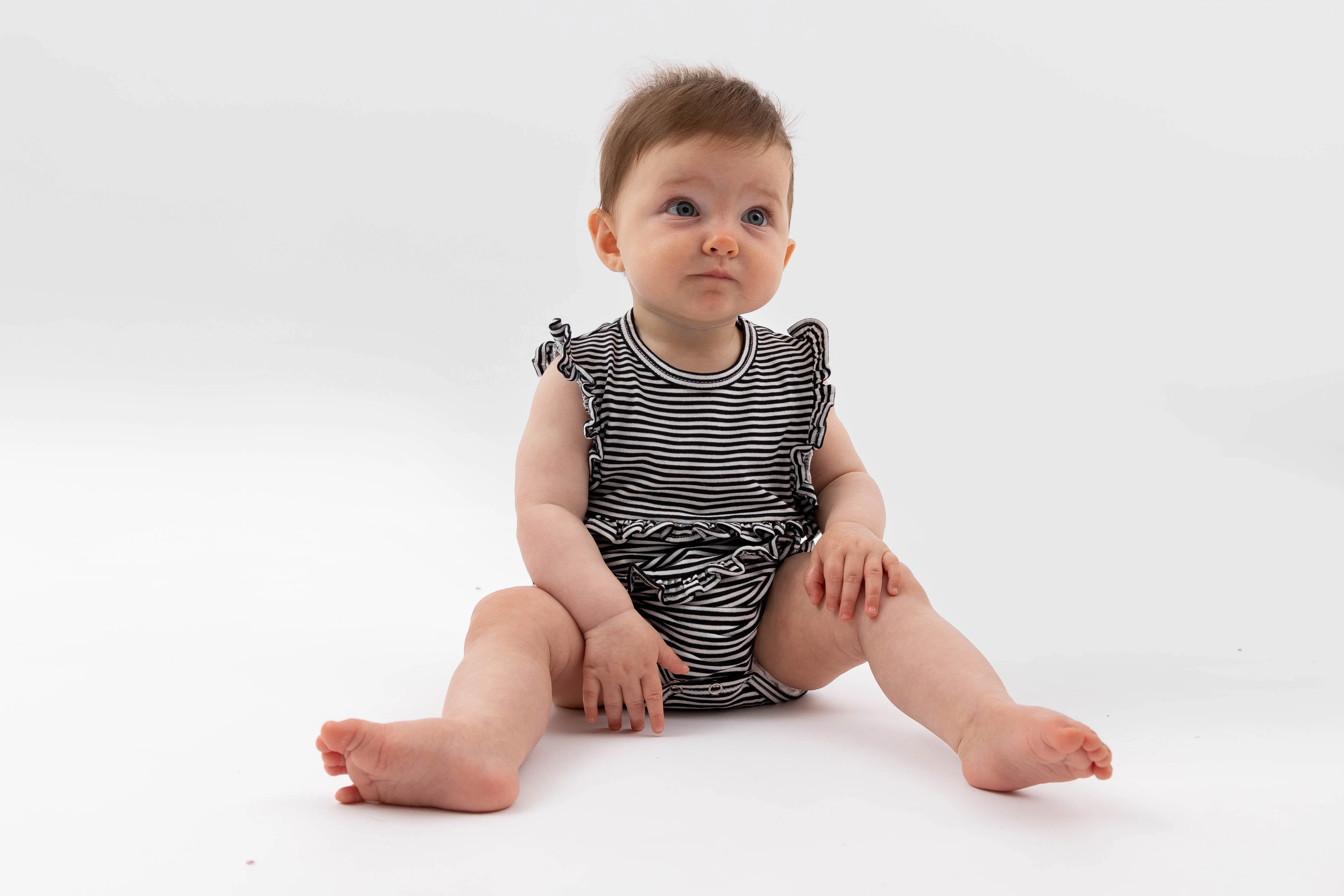 Nellie Frill Romper - Black & White Pin Stripe