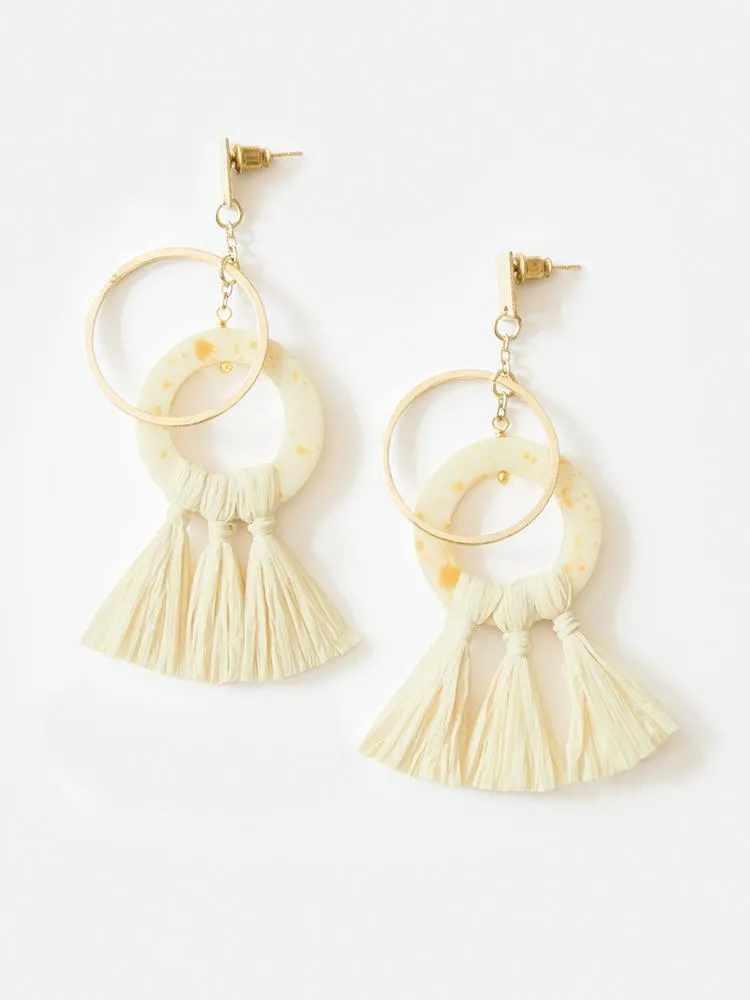 Popcorn Raffia Studs - Yellow