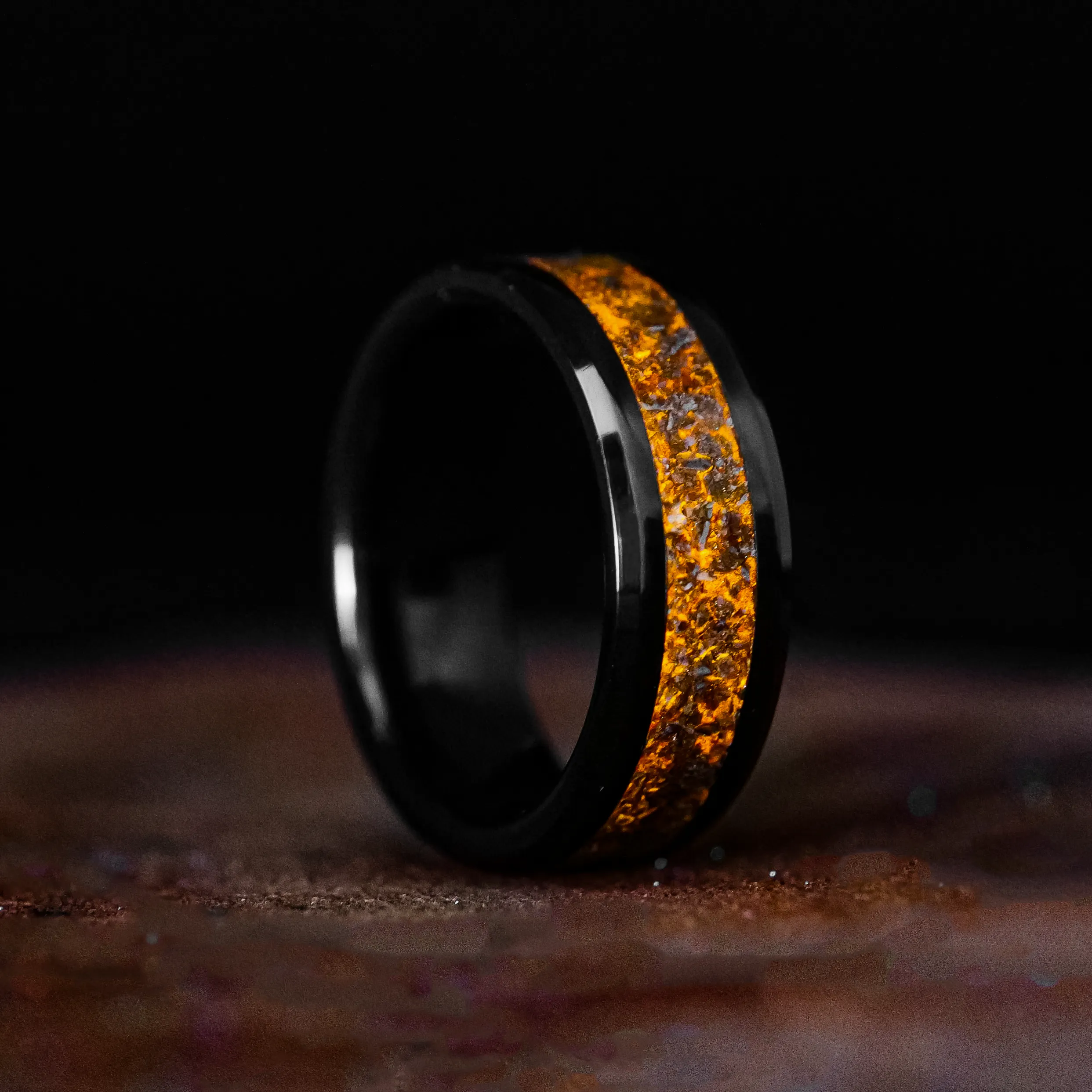 Prehistoric Dinosaur Bone Glowstone Ring on Black Ceramic