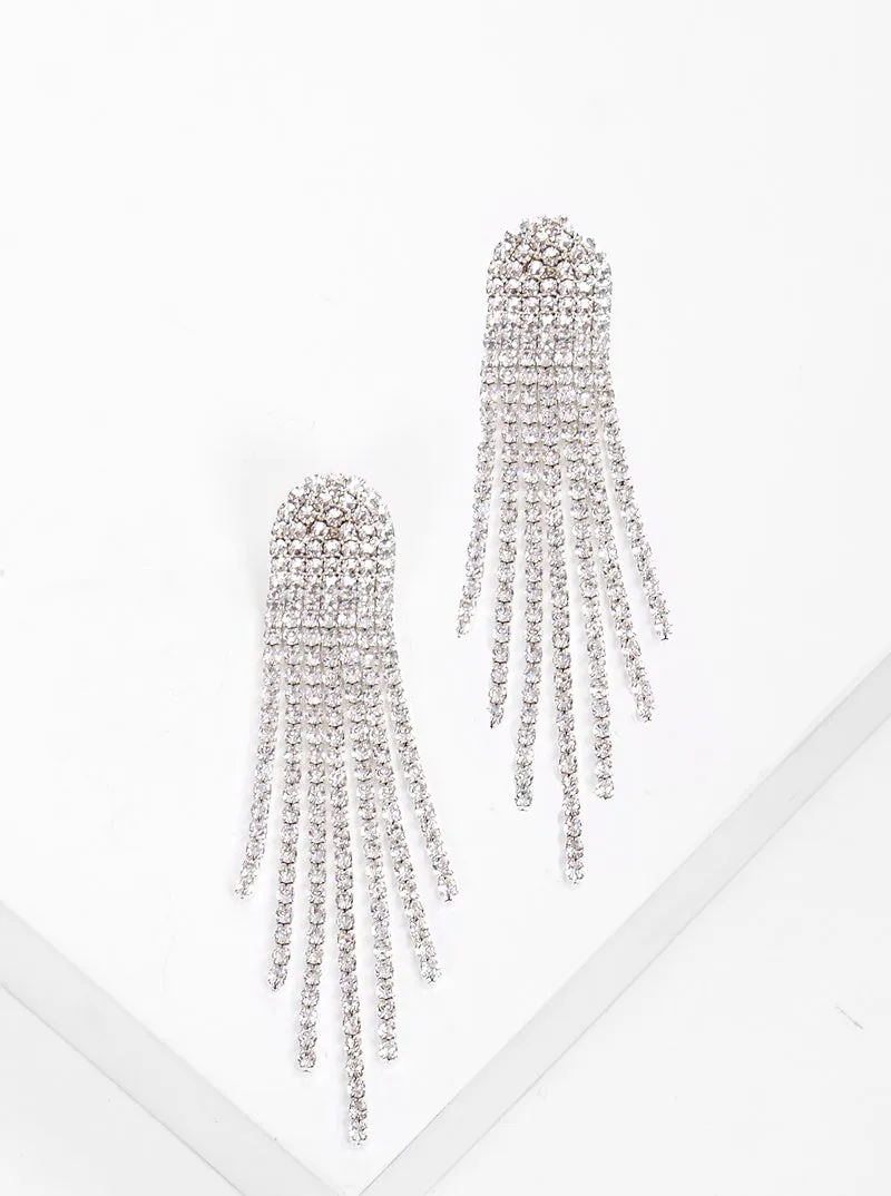 Rhinestone Chandelier Drop Earrings (Color: Silver)