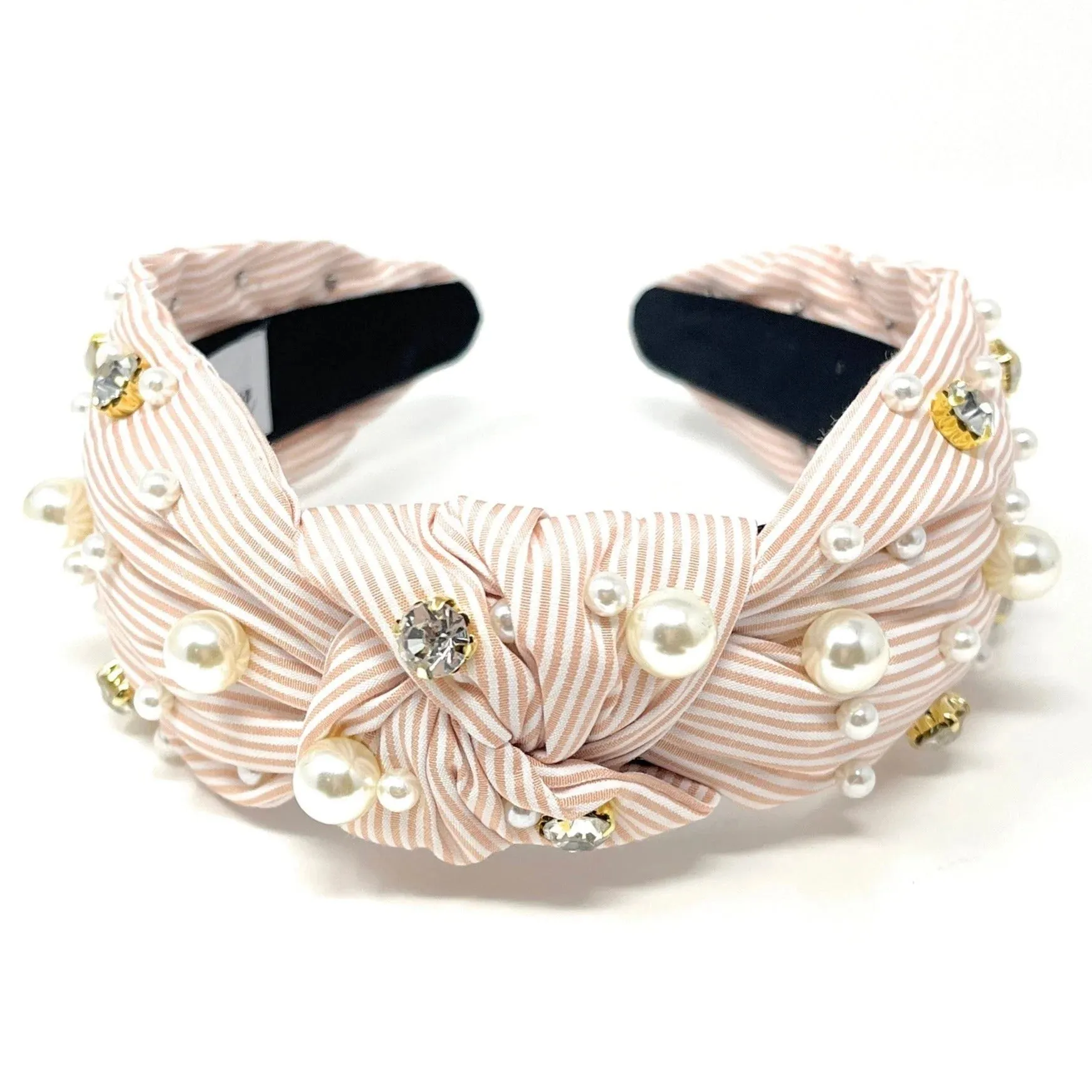 Rose Beige Stripe Knot Headband