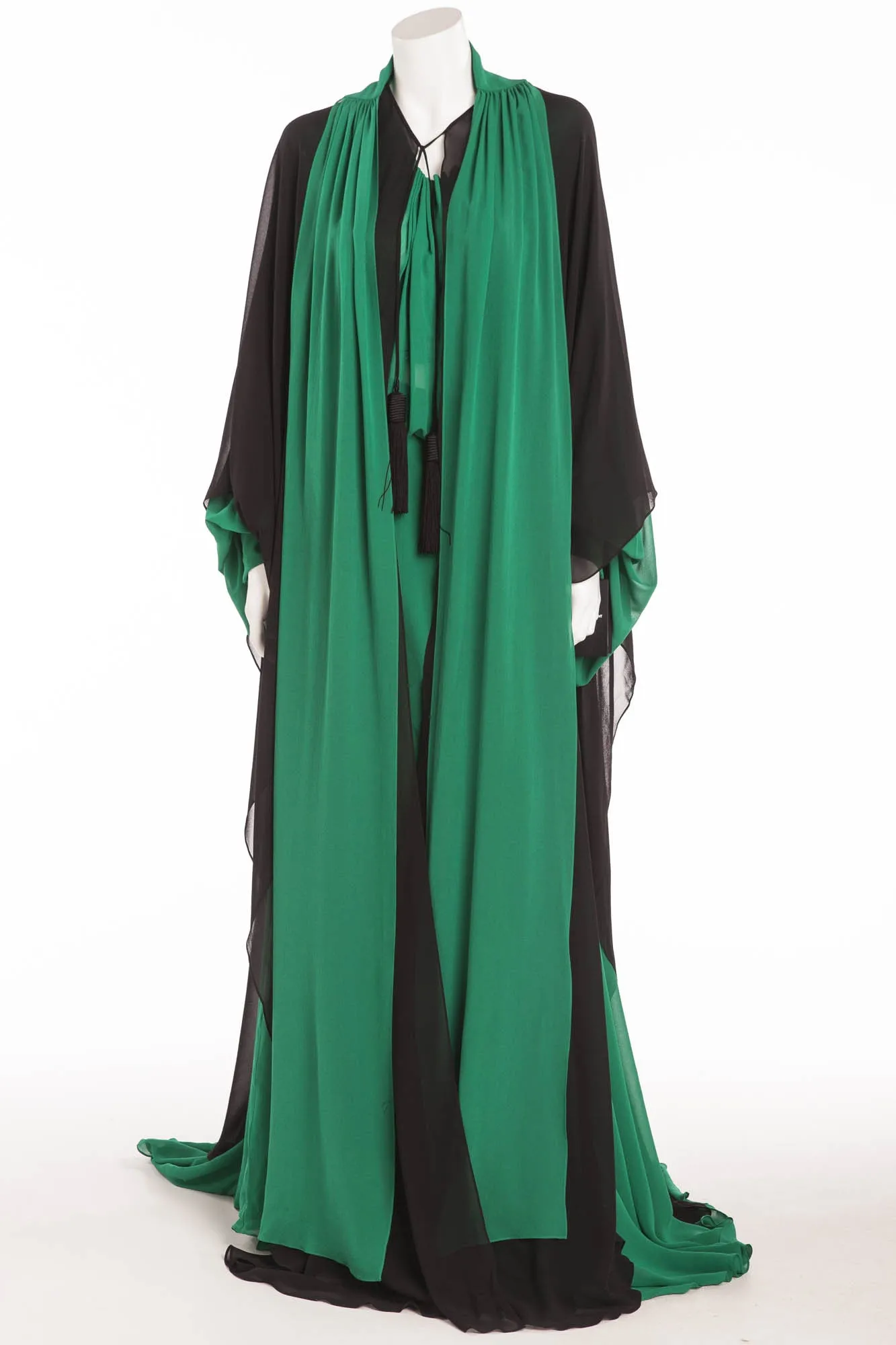 Saint Laurent - NWT 2PC Long Sleeve Emerald Dress with Black Cape - FR 40