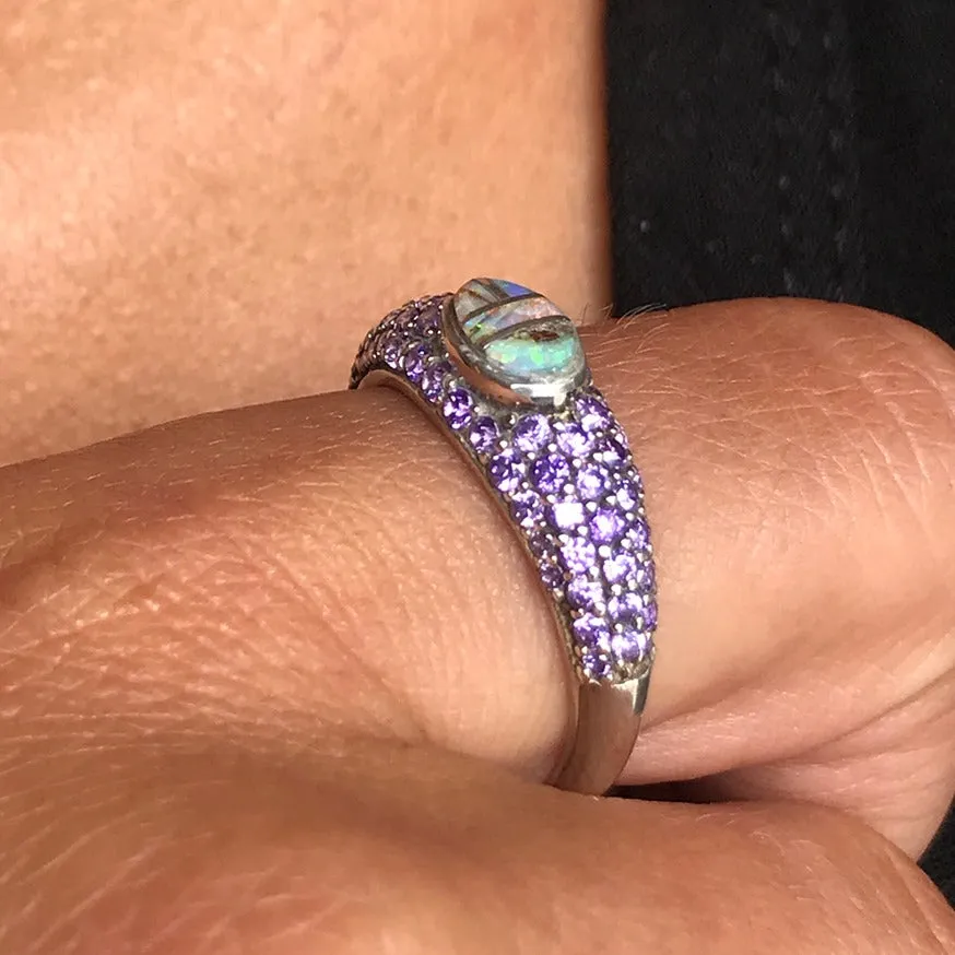 Spiderweb Opal & Cubic Zirconia Inlaid Ring